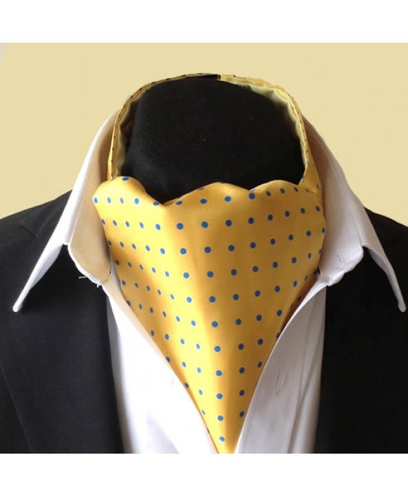 Fine Silk Spotted Cravat with Blue Spots on Golden Yellow